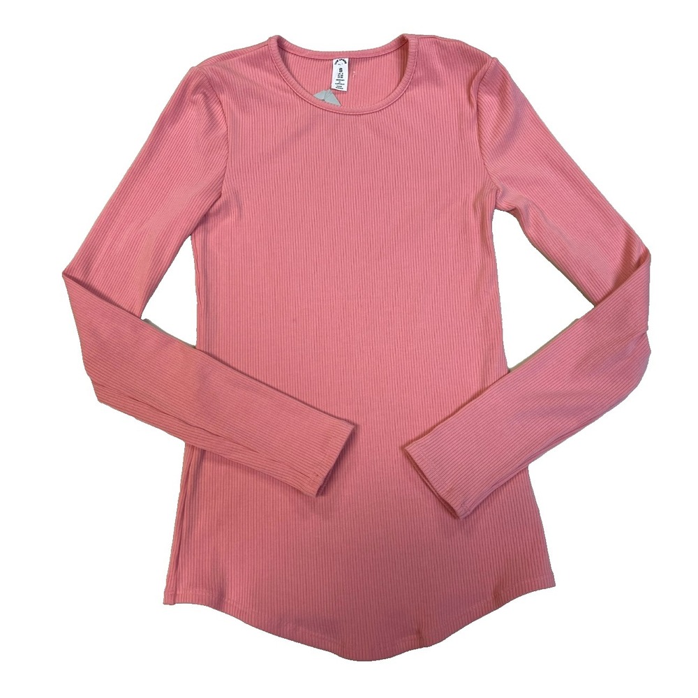 THE UPSIDE Pink Rib Knit Long Sleeve Tee Top Scoop Neck Long Sleeves Curve Hem S